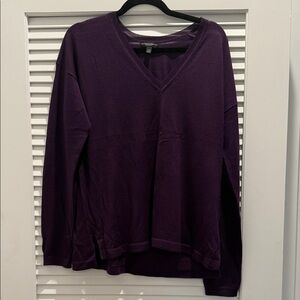 Elegant Purple Fine Merano Wool V-Neck Sweater by Lane Bryant